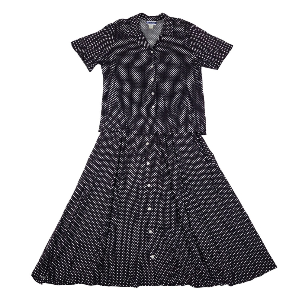Vintage Pendleton Skirt Set‎ 2 Piece Suit 10/14 Polka Dot Rayon Button Front Vtg